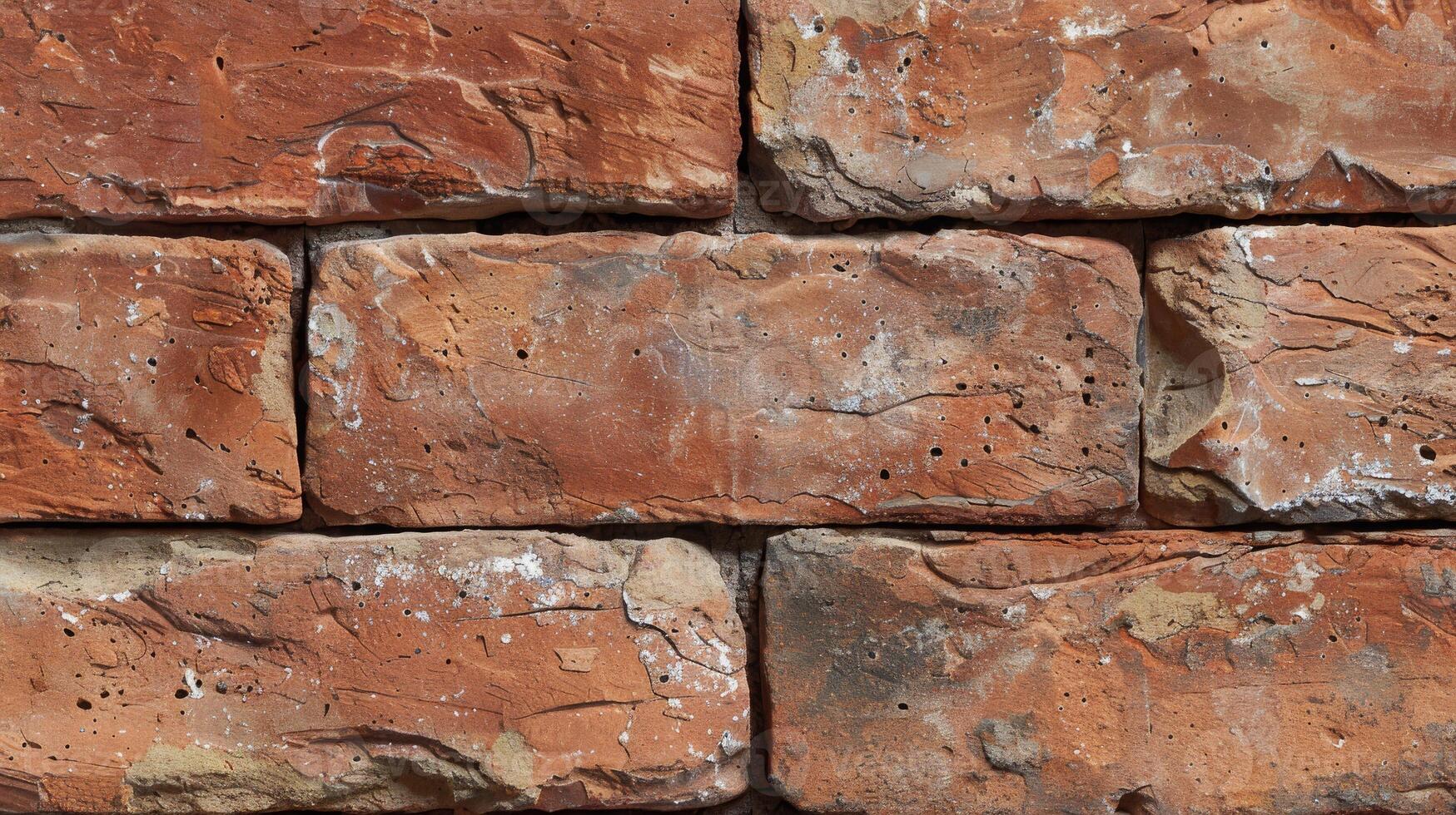 A detailed view of a brick wall constructed with red bricks photo