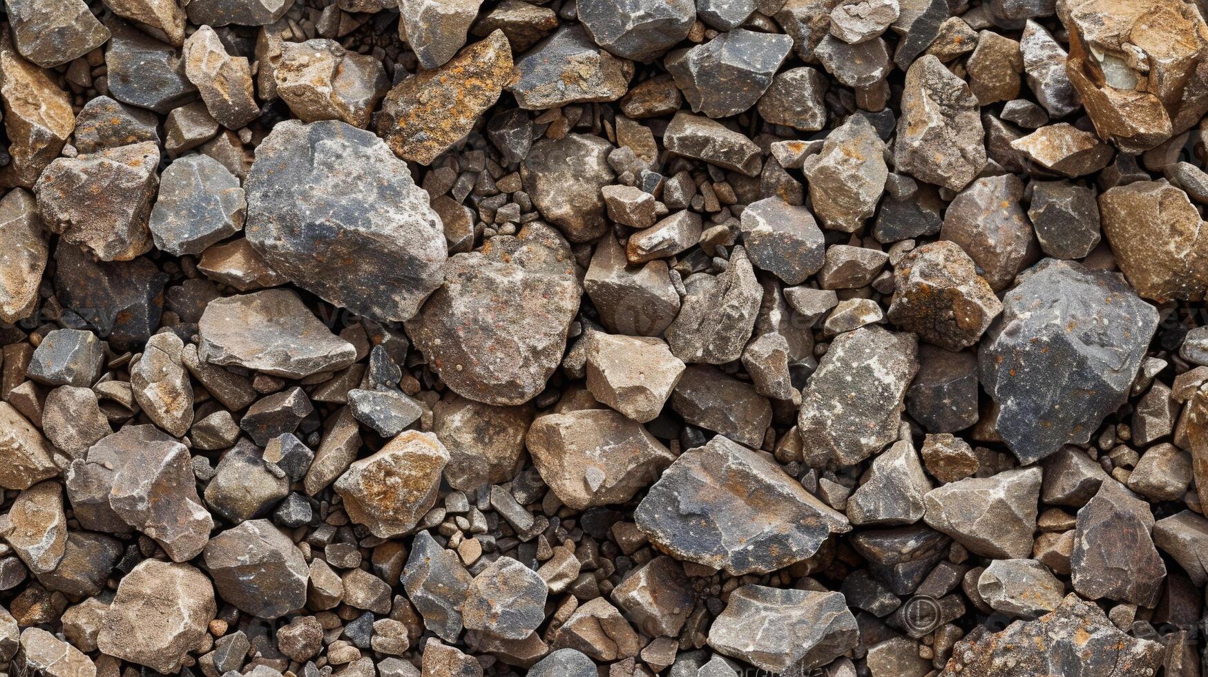 Rocks stacked on the ground, maybe for building or a stone wall photo