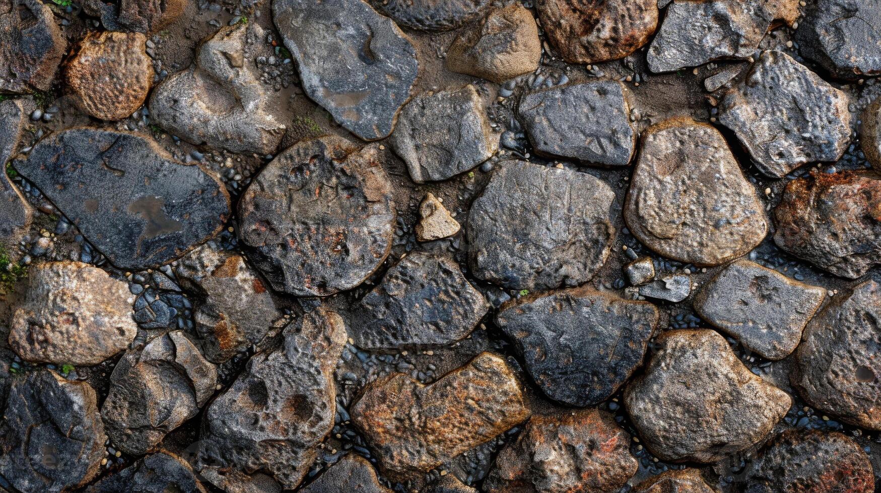 A close up view of a stone wall constructed with large rocks photo