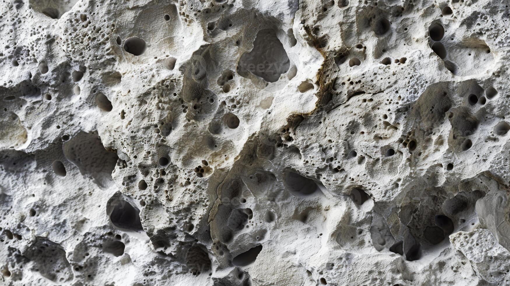 A detailed view of a rock featuring porous holes in its structure photo