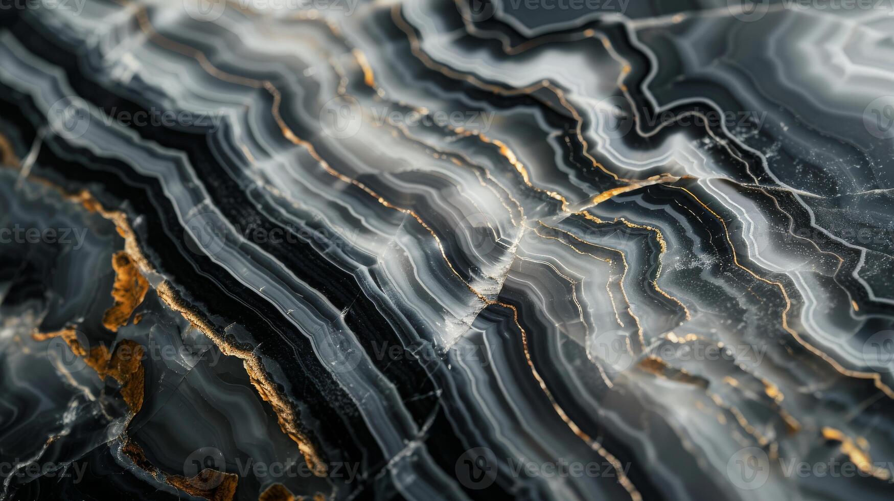 Detailed View of Smooth Polished Onyx Stone with Black and White Veins for Natural Decor and Texture Background photo