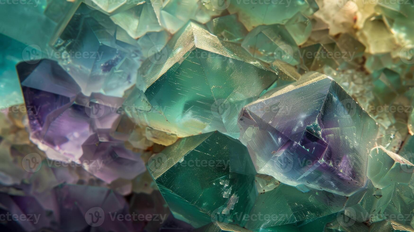Close-Up of Smooth Polished Fluorite Crystal Showing Multicolored Transparent Geometric Patterns in Mineral Texture - Ideal for Natural Mineral Studies and Decorative Prints photo