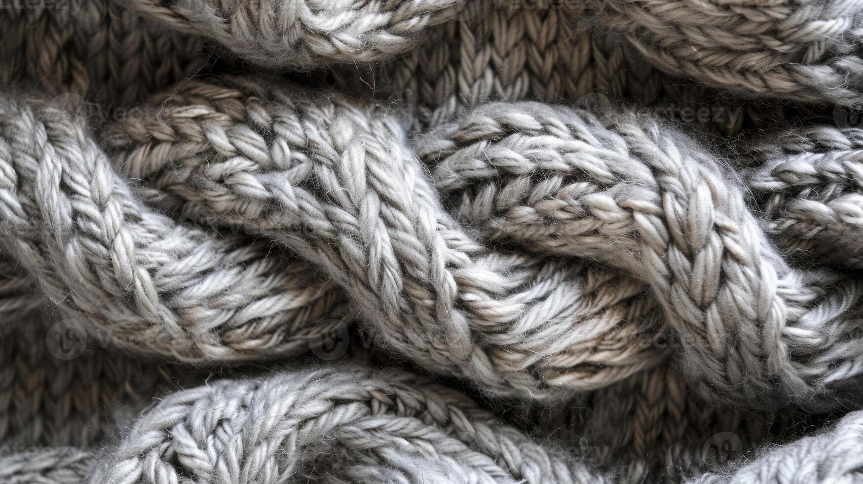 Detailed Close-Up of Textured Grey Knitted Wool Fabric for Textiles and Design Projects photo