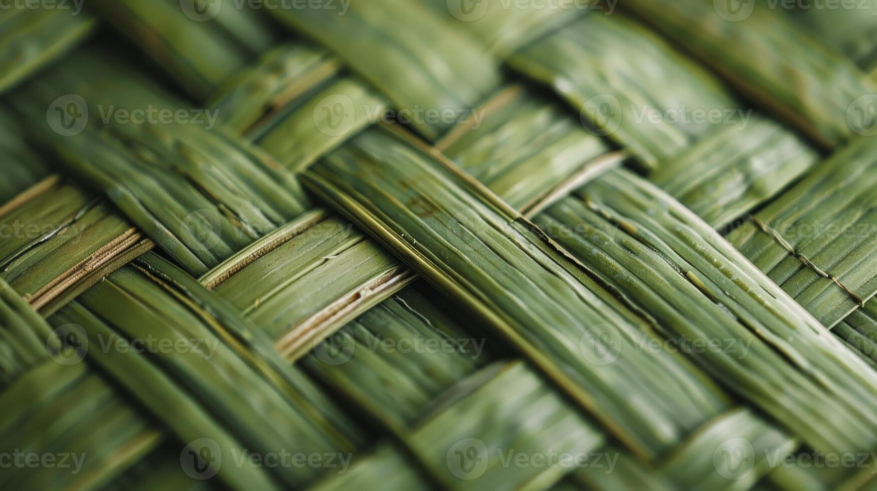 Detailed View of Green Woven Bamboo Mat Texture for Natural Decorative Design Elements photo
