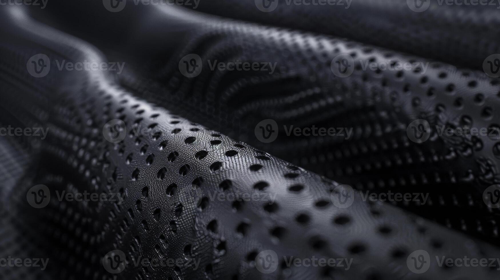 Macro View of Textured Black Synthetic Rubber Surface with Perforations for Design, Print, and Innovation Concepts photo