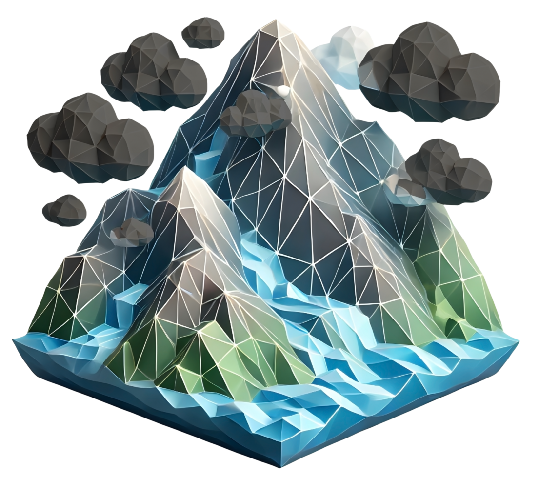 low poly 3D illustration of polluted mountain png