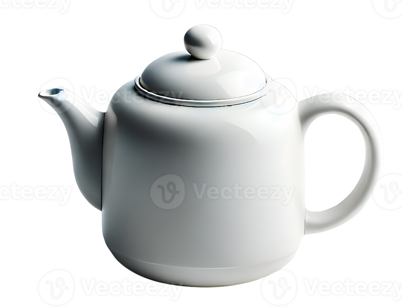 Modern White Ceramic Teapot with Curved Handle png
