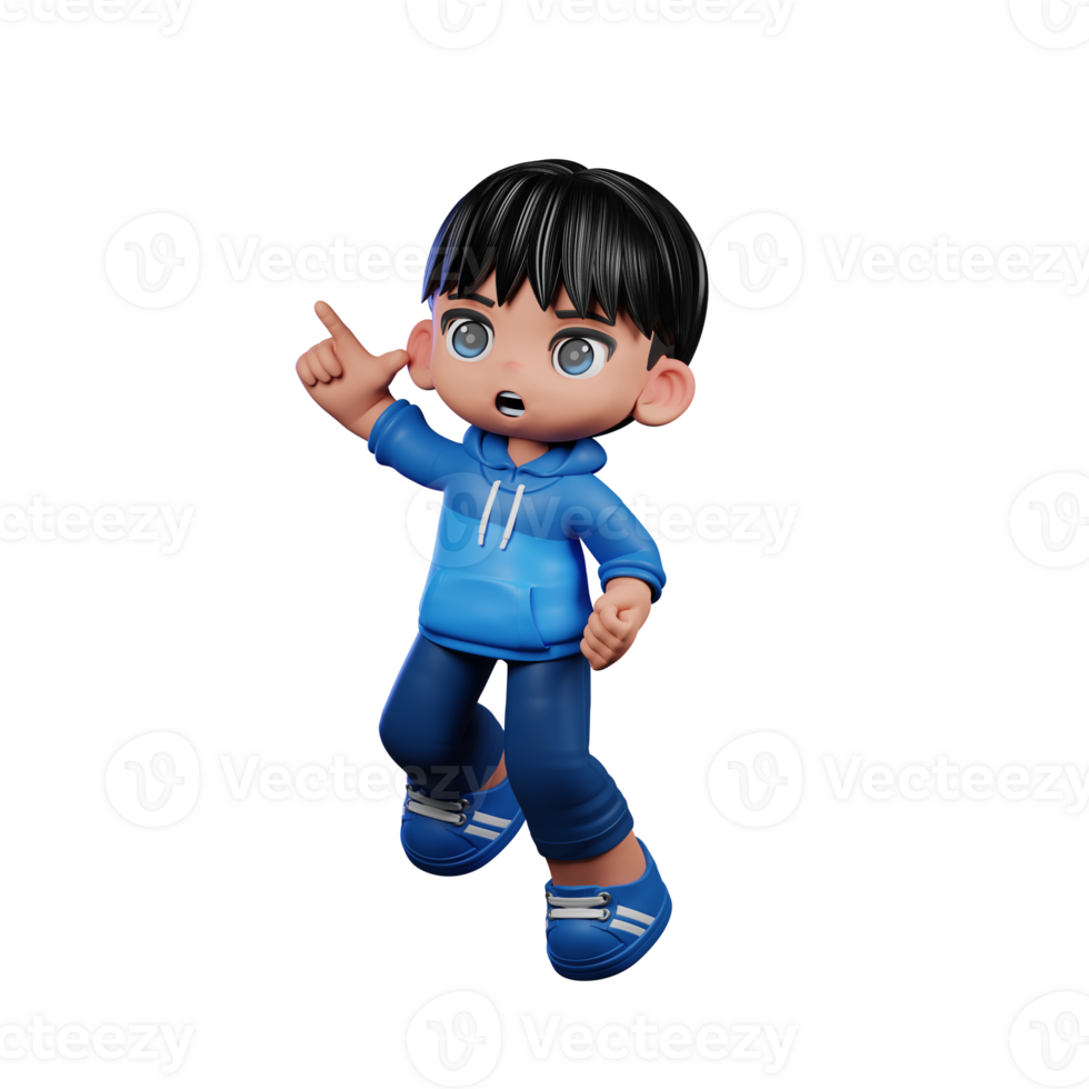 3d Cartoon Character with a Blue Shirt and Blue Pants Doing Happy Jumping Pose png