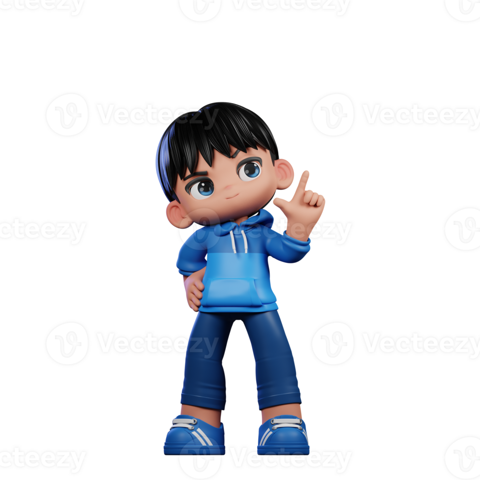 3d Cartoon Character with a Blue Shirt and Blue Pants Having Idea Pose png