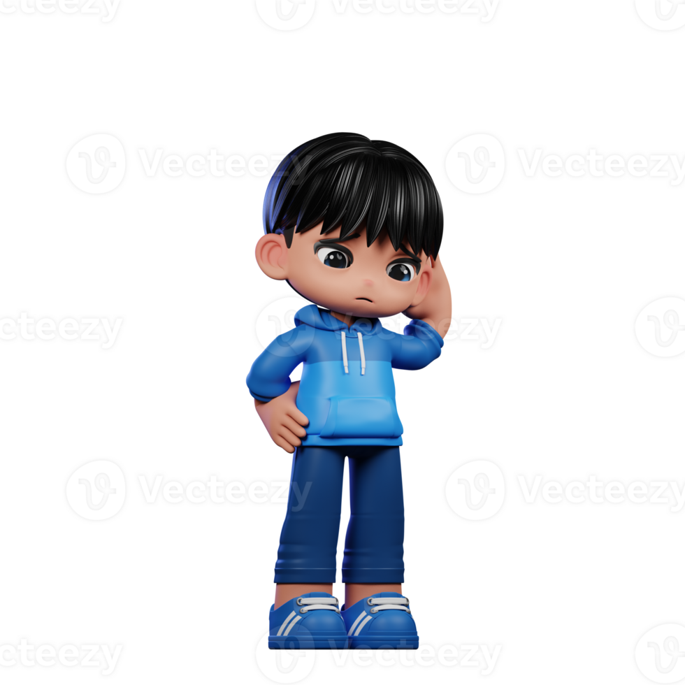 3d Cartoon Character with a Blue Shirt and Blue Pants Worry Pose png