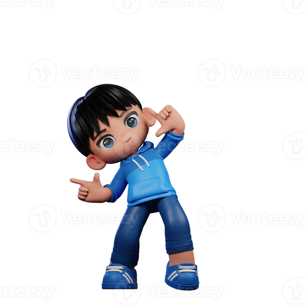3d Cartoon Character with a Blue Shirt and Blue Pants Pointing Right Pose png