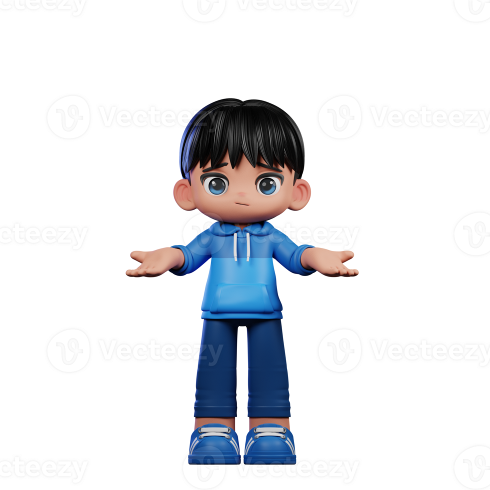3d Cartoon Character with a Blue Shirt and Blue Pants Doing No Idea Pose png