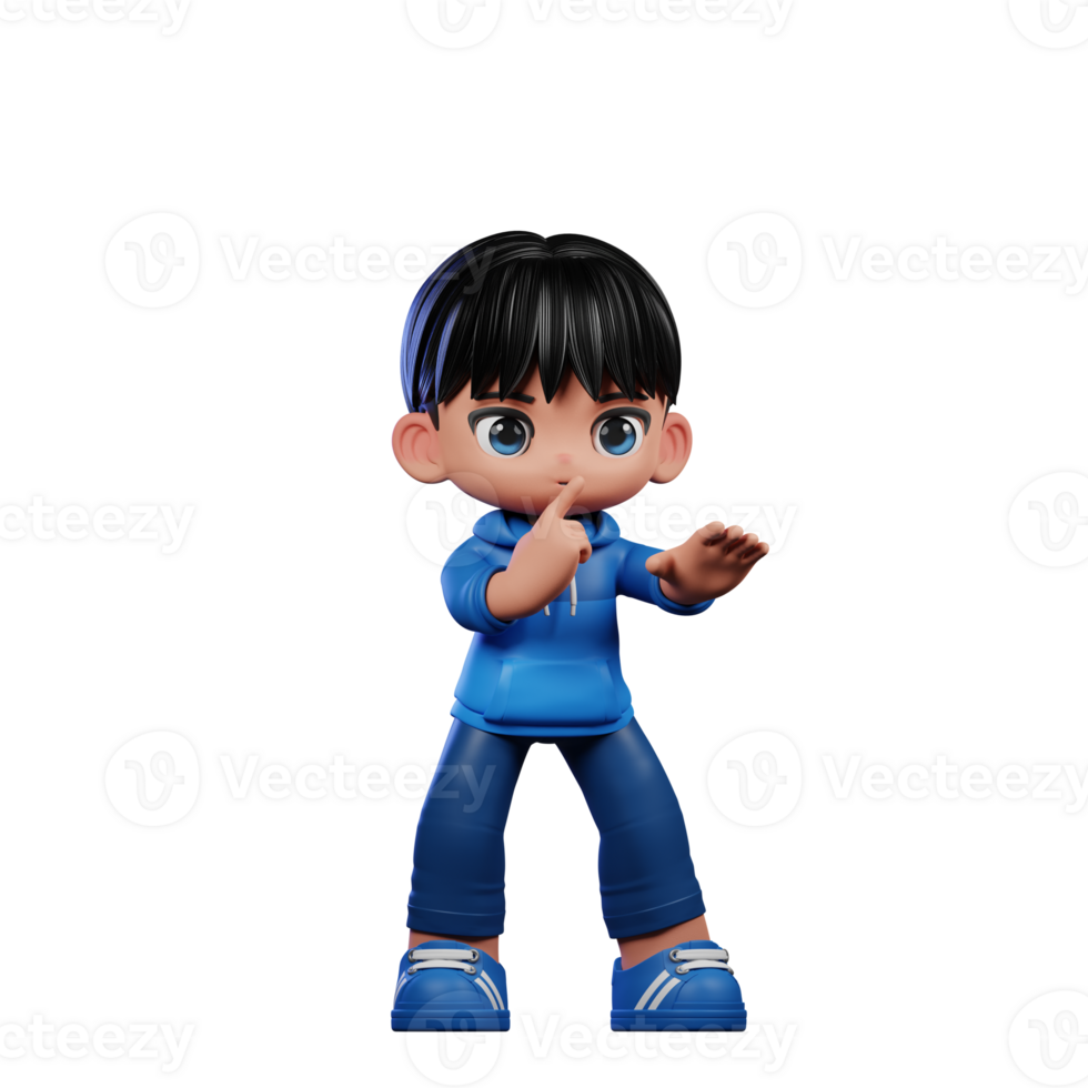3d Cartoon Character with a Blue Shirt and Blue Pants Shhttt Pose png