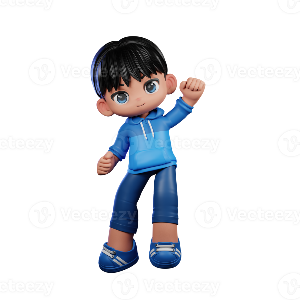 3d Cartoon Character with a Blue Shirt and Blue Pants Giving Congrats Pose png