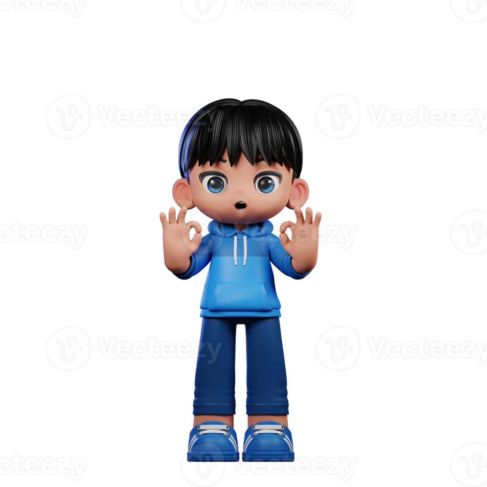 3d Cartoon Character with a Blue Shirt and Blue Pants Showing Ok Sign Pose png