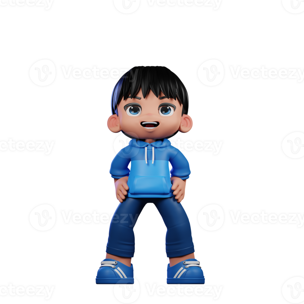 3d Cartoon Character with a Blue Shirt and Blue Pants Standing Laugh Pose png
