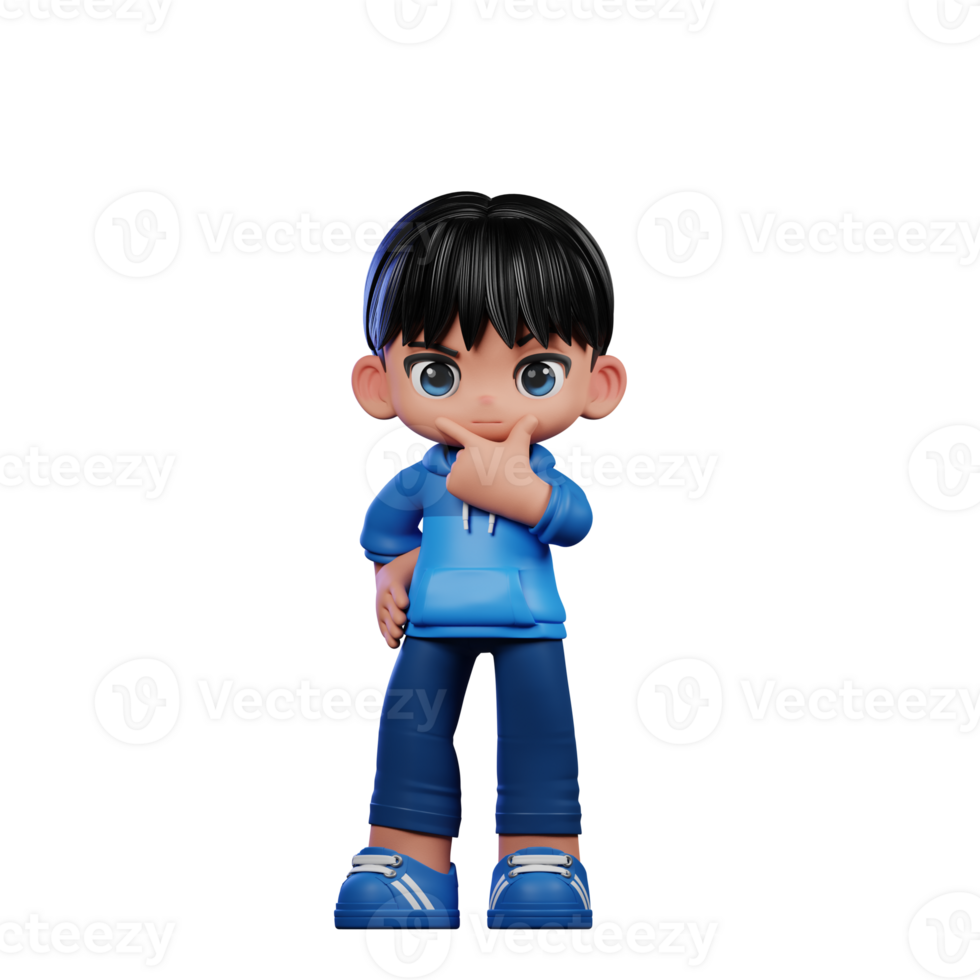 3d Cartoon Character with a Blue Shirt and Blue Pants Curious Pose png