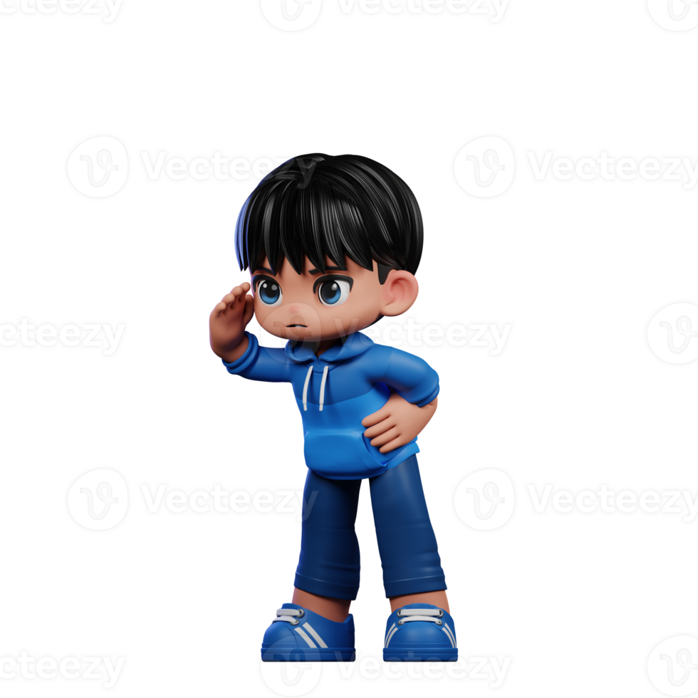 3d Cartoon Character with a Blue Shirt and Blue Pants Looking Pose png