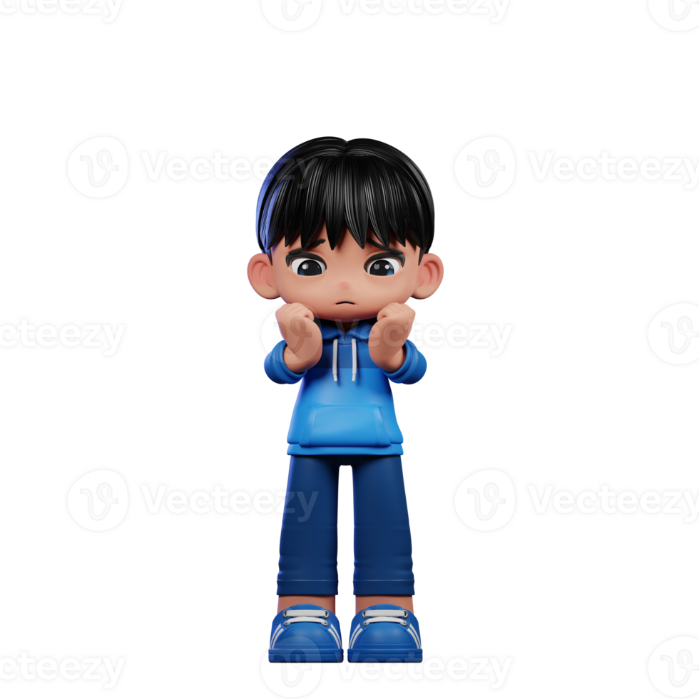 3d Cartoon Character with a Blue Shirt and Blue Pants Worried Pose png