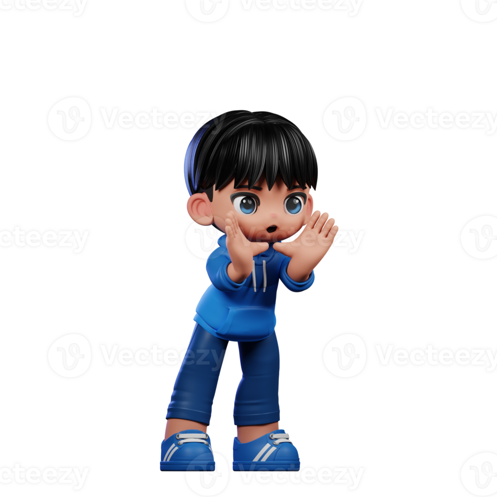 3d Cartoon Character with a Blue Shirt and Blue Pants Shouting Pose png