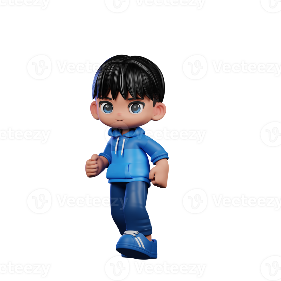 3d Cartoon Character with a Blue Shirt and Blue Pants Walking Pose png