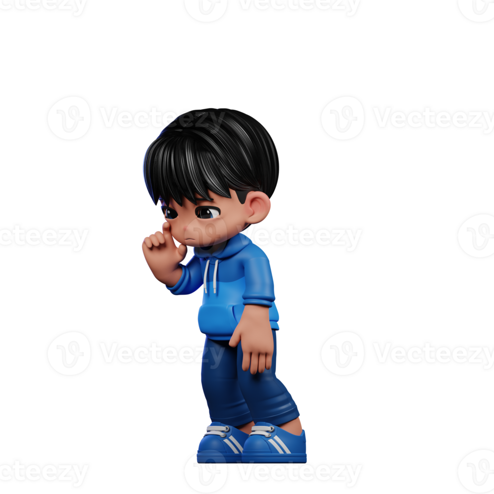3d Cartoon Character with a Blue Shirt and Blue Pants Standing Sad Pose png