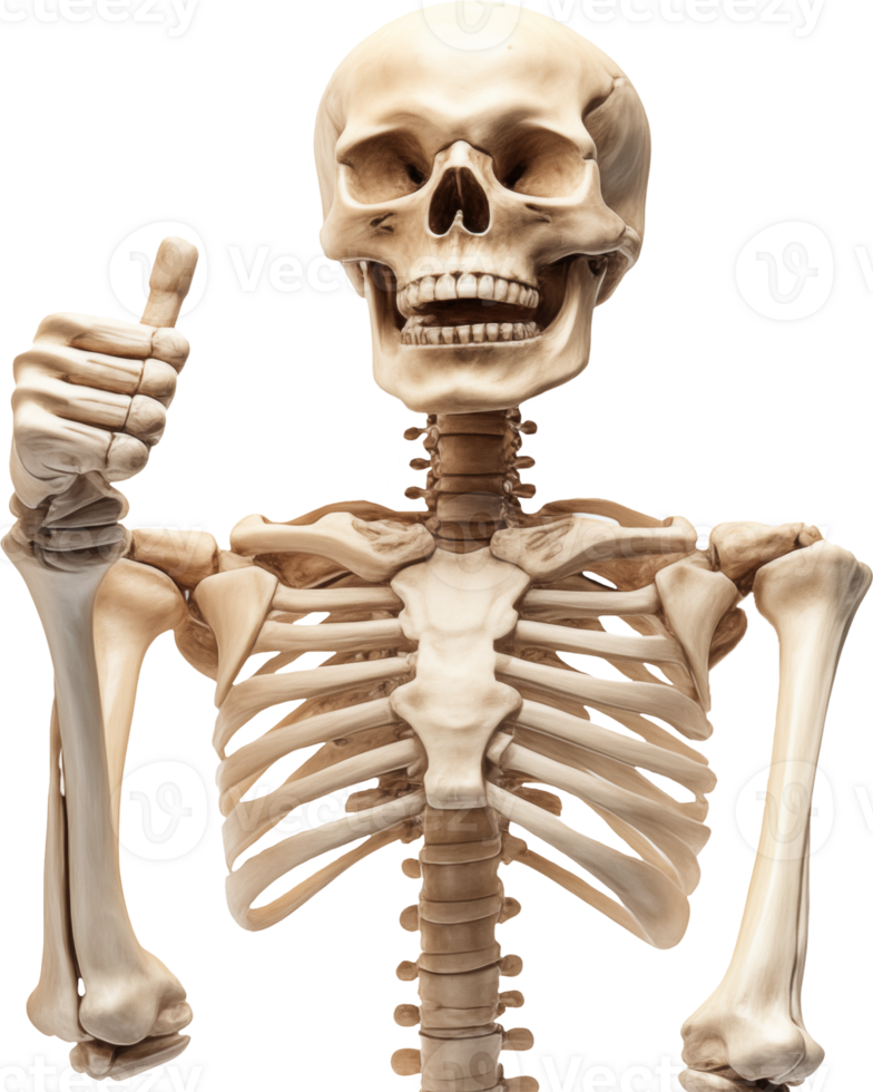 Human skeleton with thumb up hand pose png