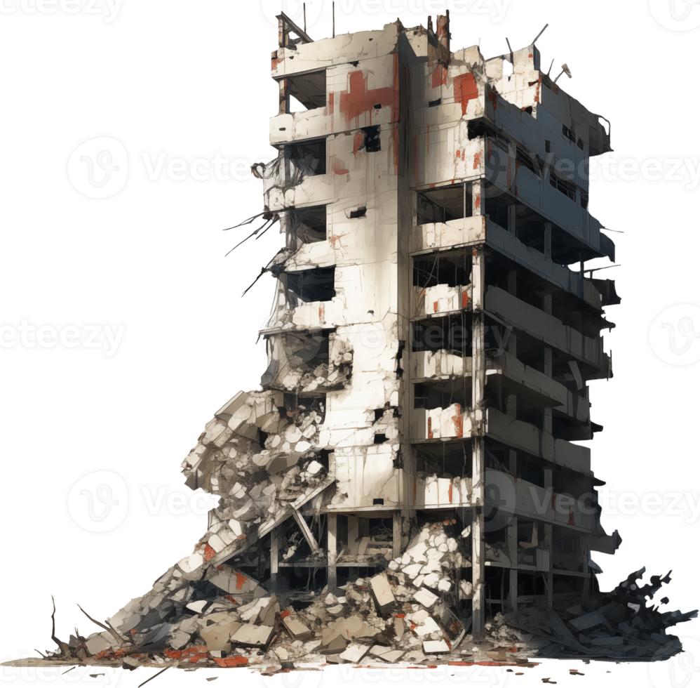 Ruined skyscraper isolated on transparent background png