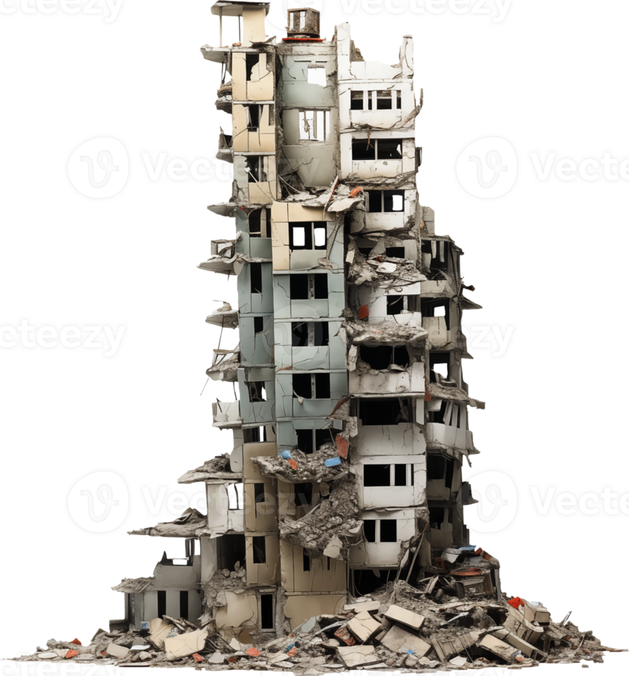 Ruined skyscraper isolated on transparent background png