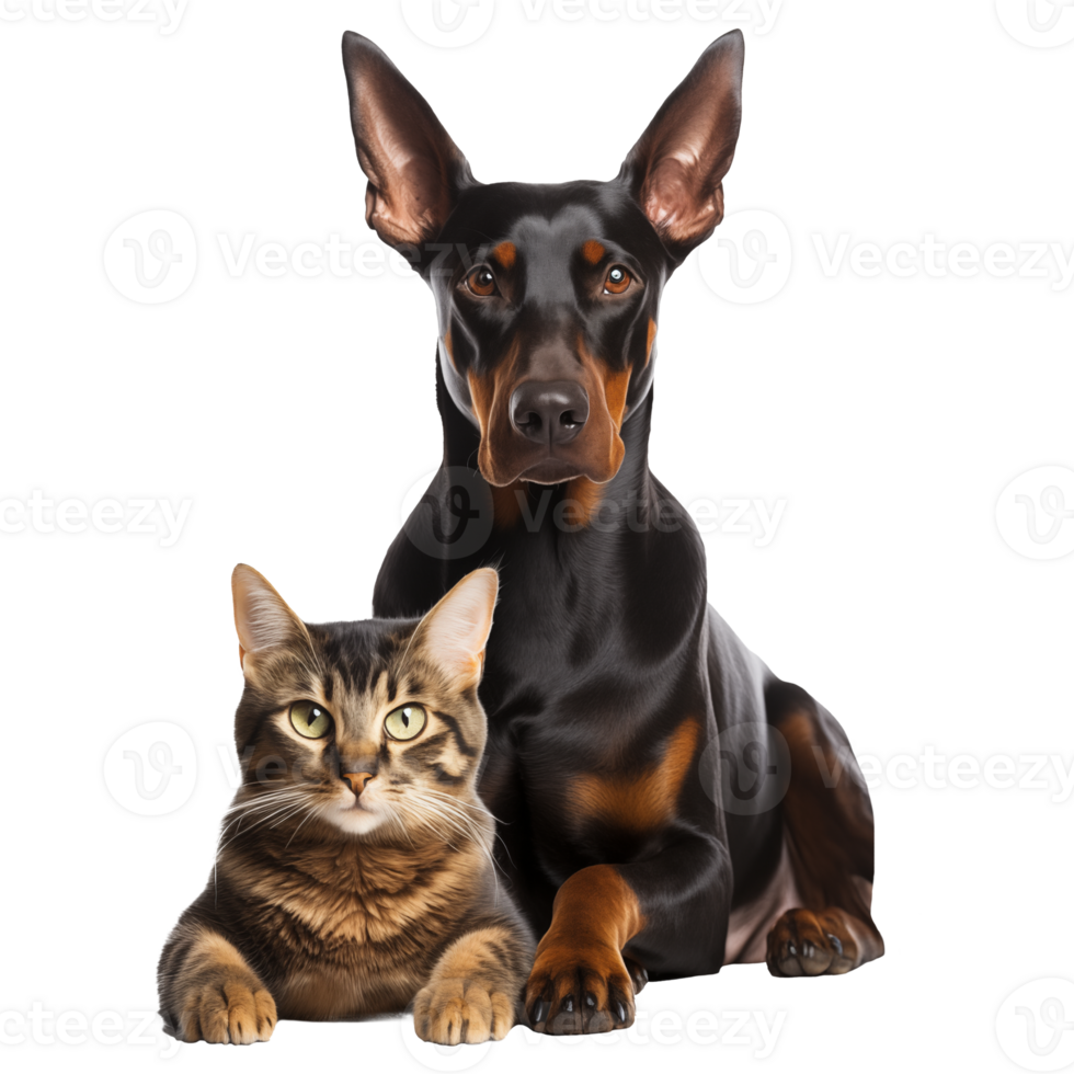 Cute cat and dog sitting together png