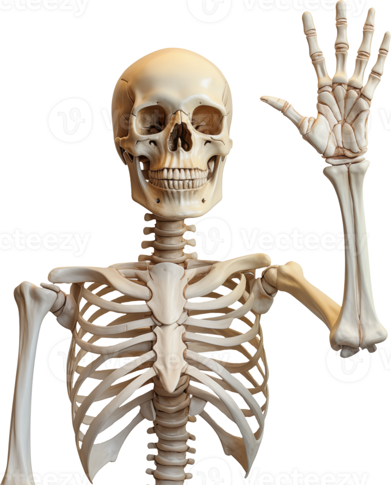 Human skeleton with waving hand pose png