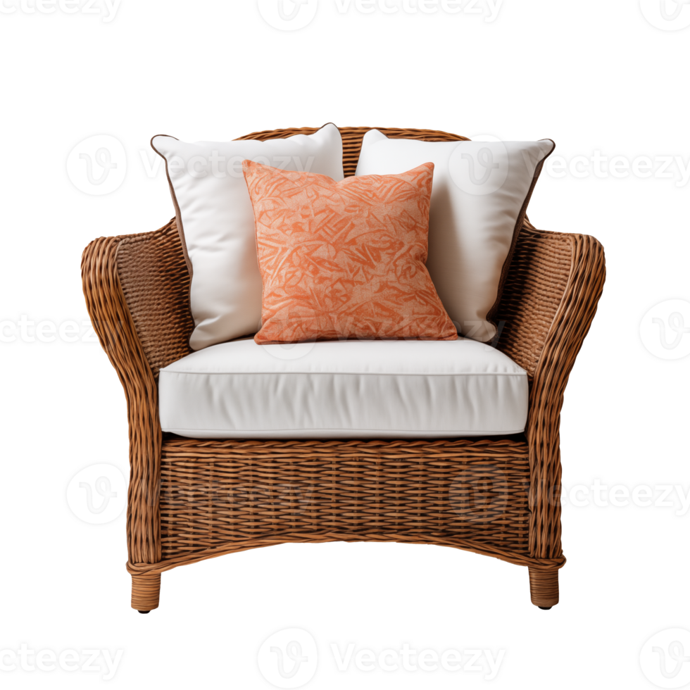 Wicker armchair with pillow isolated on transparent background png