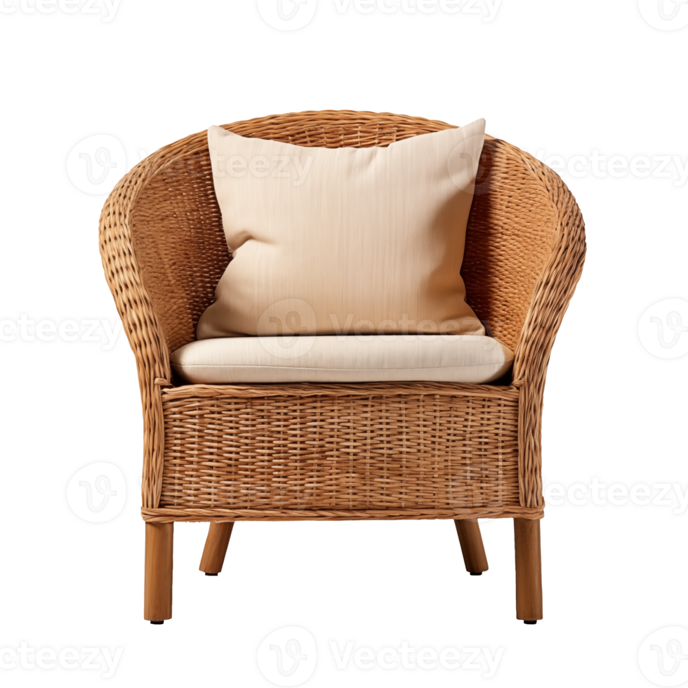 Wicker armchair with pillow isolated on transparent background png