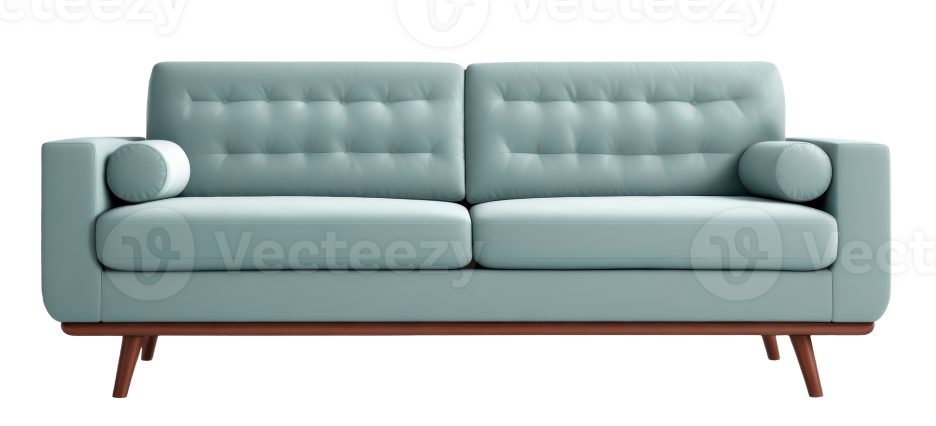 Blue leather sofa retro style isolated on transparent background. A Generative png