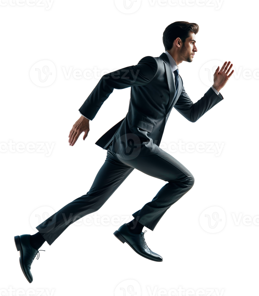 Businessman running or jumping isolated on transparent background. png
