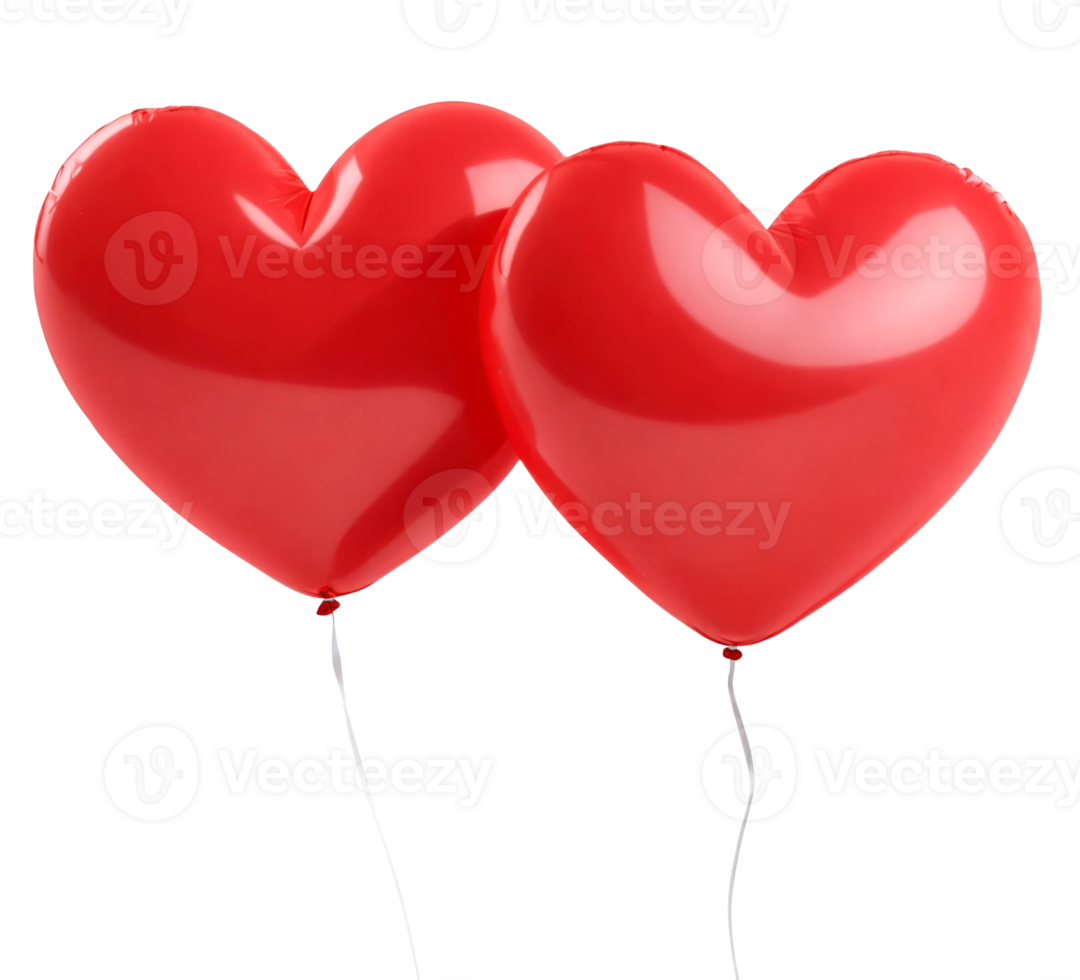 Two Red heart shaped balloons isolated on transparent background. png