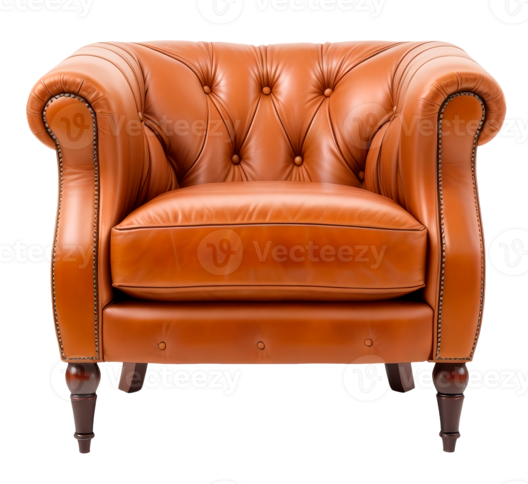 Classic brown leather armchair isolated on transparent background. A Generative png