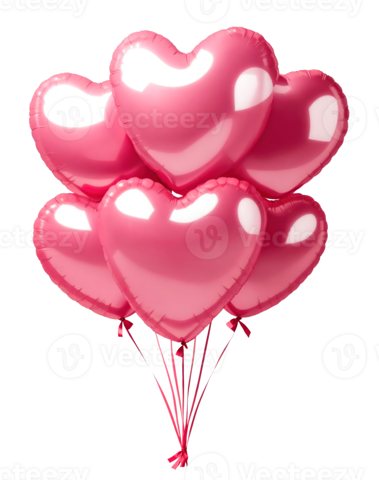 Group of pink heart shaped balloons isolated on a transparent background. png