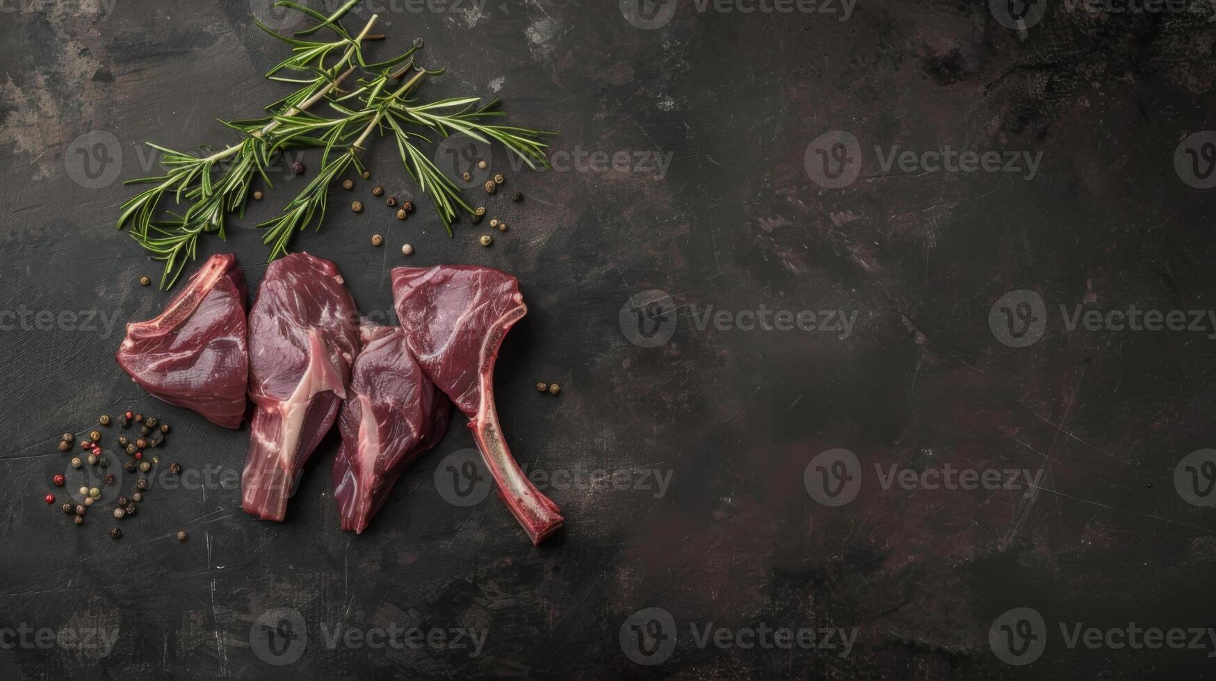 Raw Meat With Herbs and Spices on a Dark Background. AI-generated photo