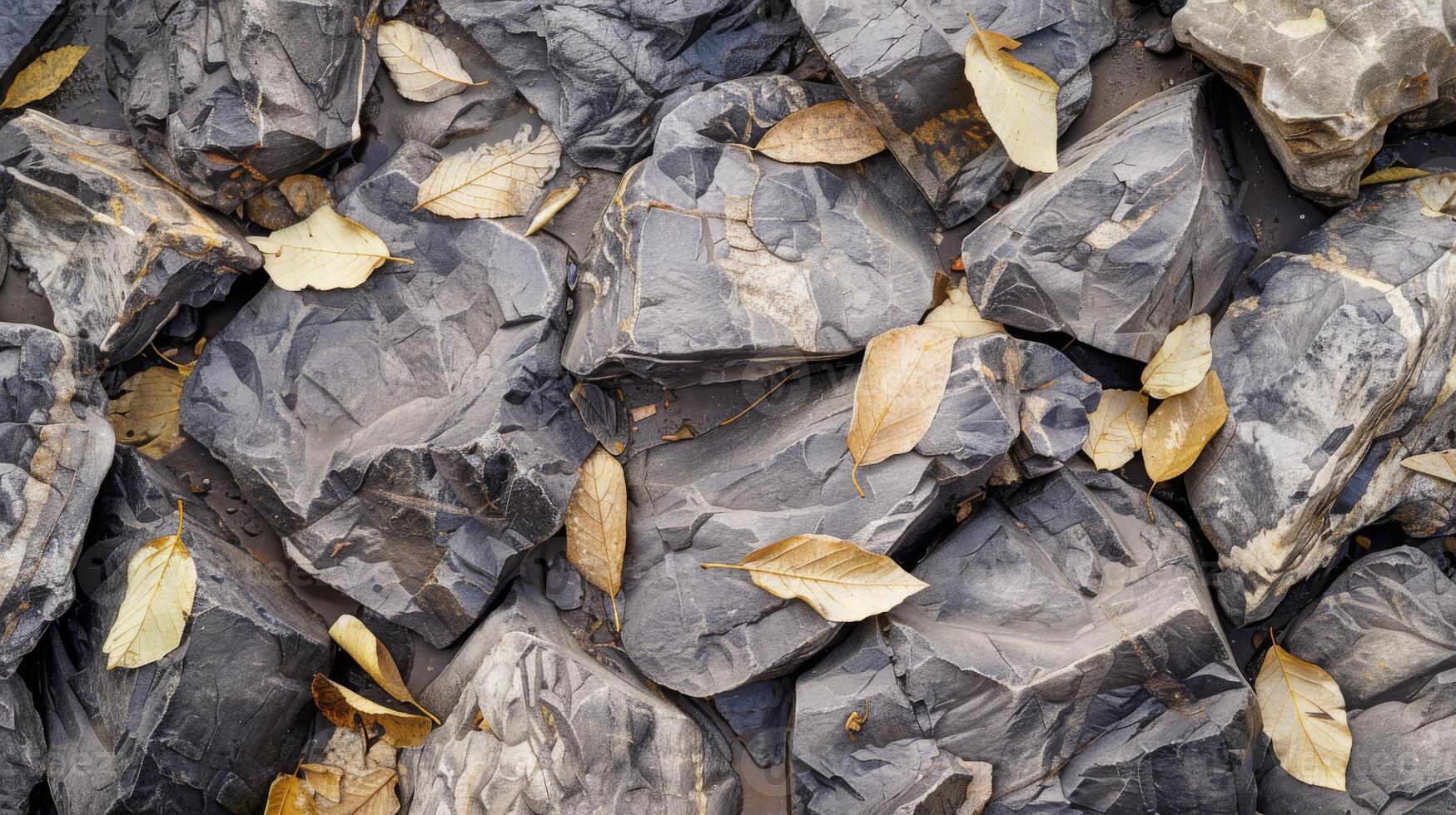 Pile of Rocks Covered With Leaves. AI-generated photo