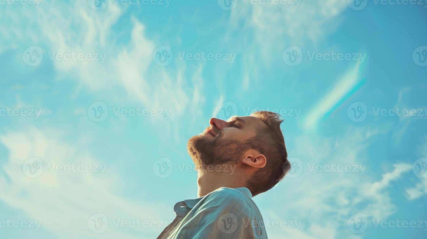 Man Looking Up Into the Sky. AI-generated photo