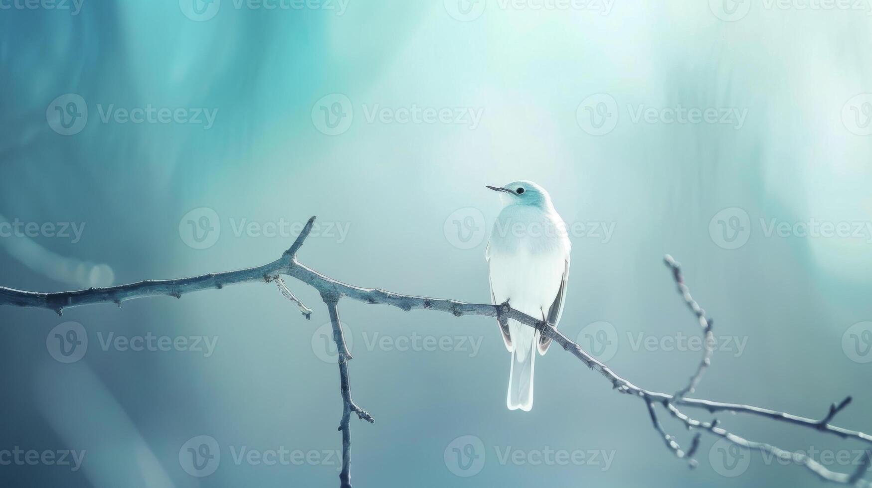White Bird Perched on Tree Branch. AI-generated photo