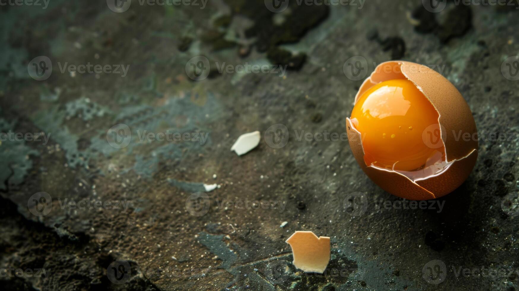 Cracked Egg on Wooden Table. AI-generated photo