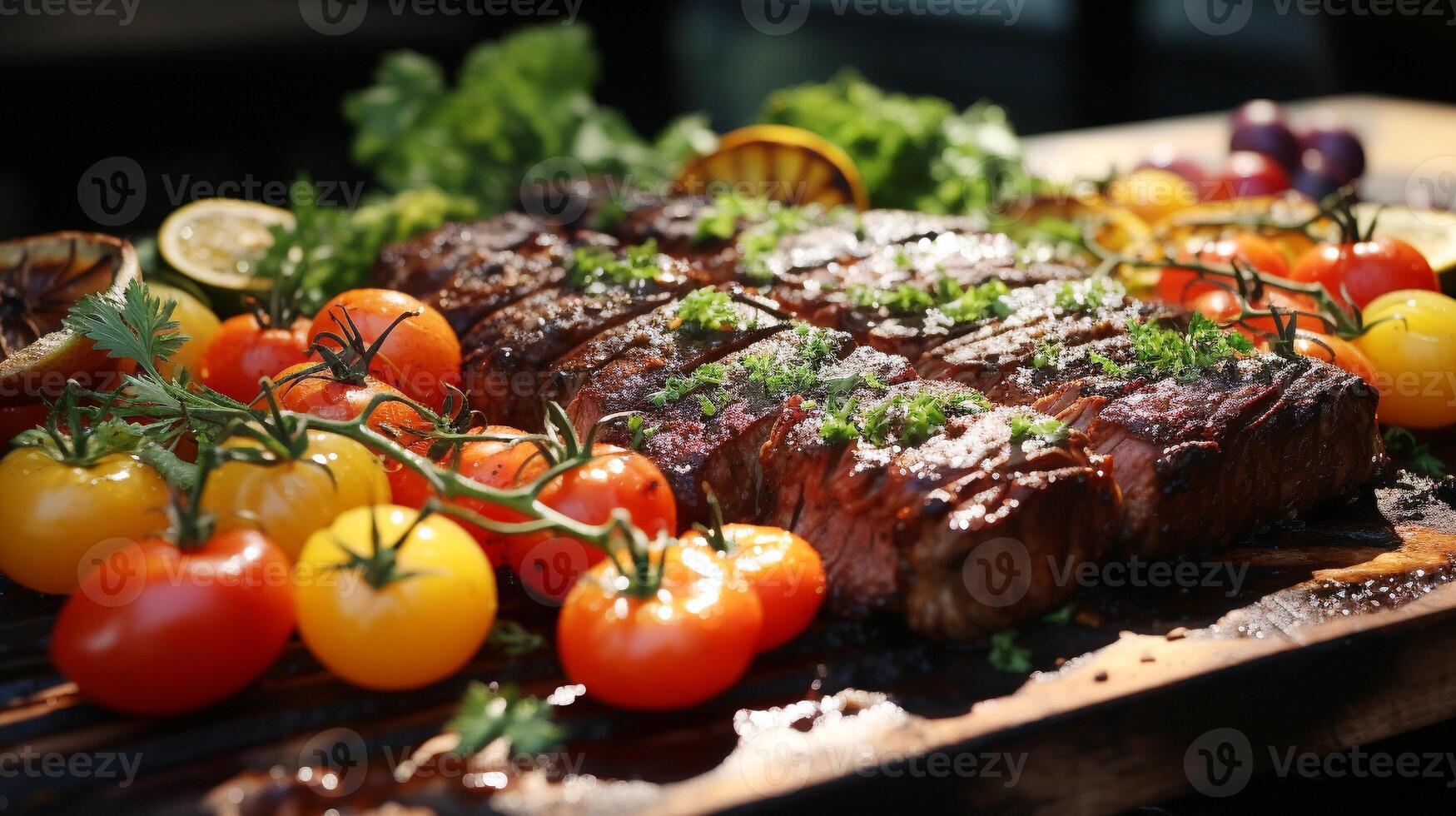 Grilled meat and vegetables make gourmet lunch background photo