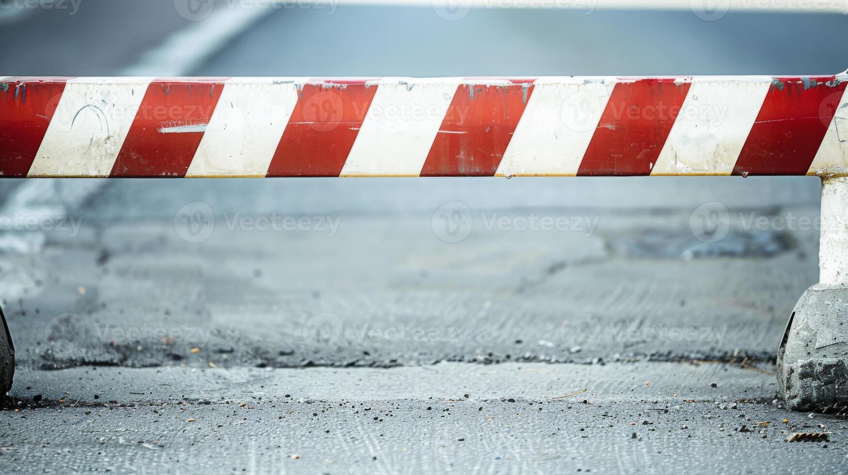 Red and White Barricade on the Side of a Road. AI-generated photo