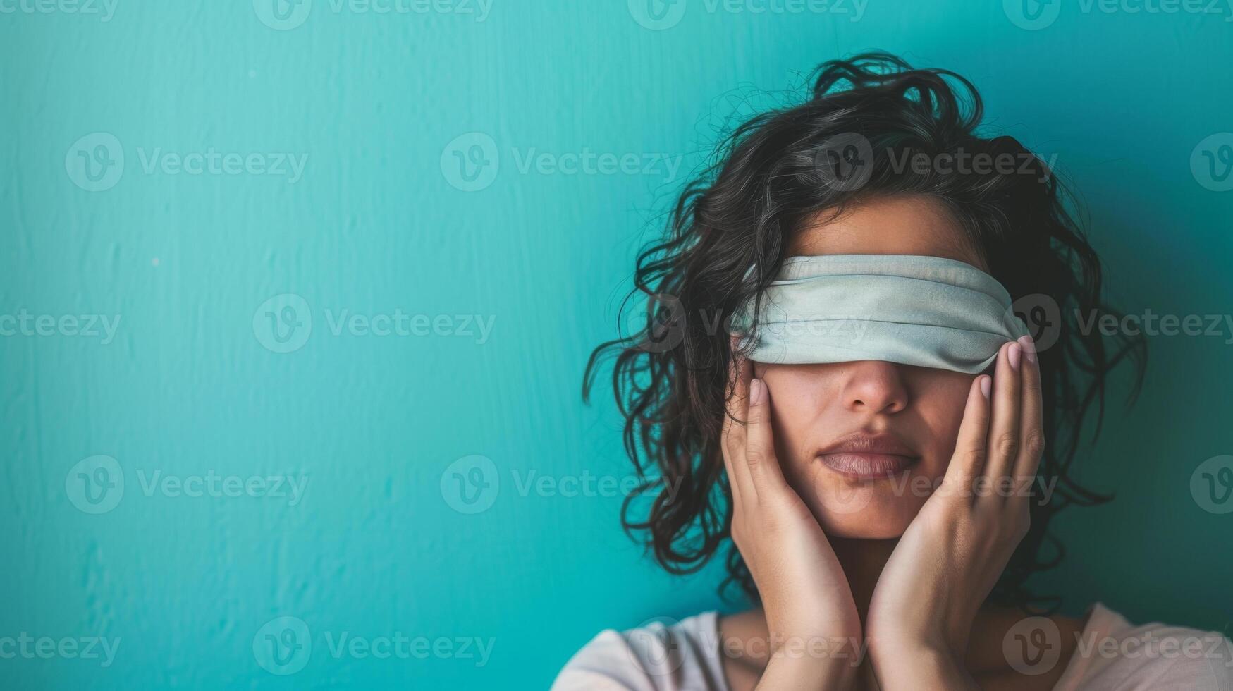 Woman With Blindfold Covering Eyes. AI-generated photo