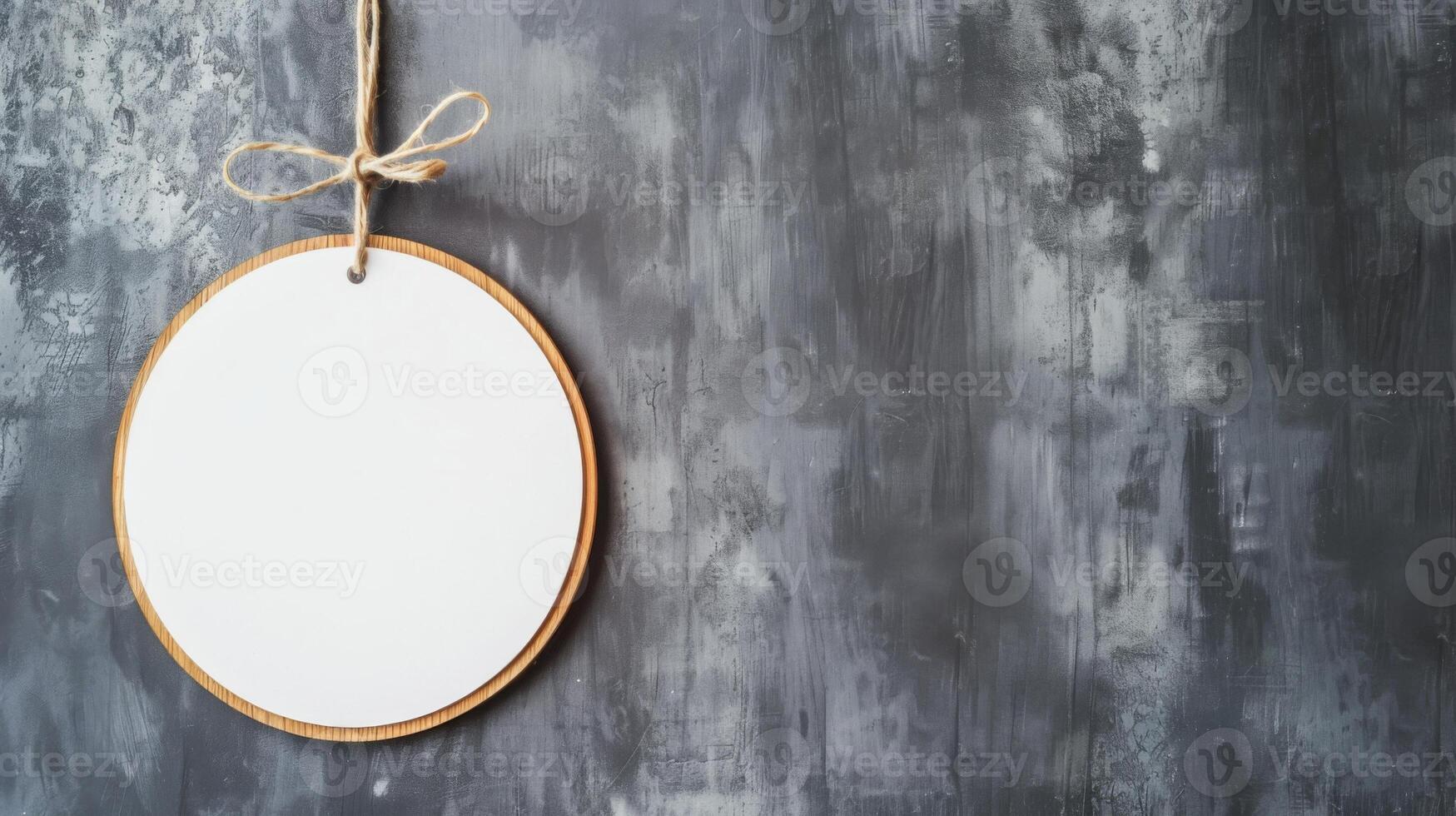 Round White Sign Hanging on a Rope. AI-generated photo