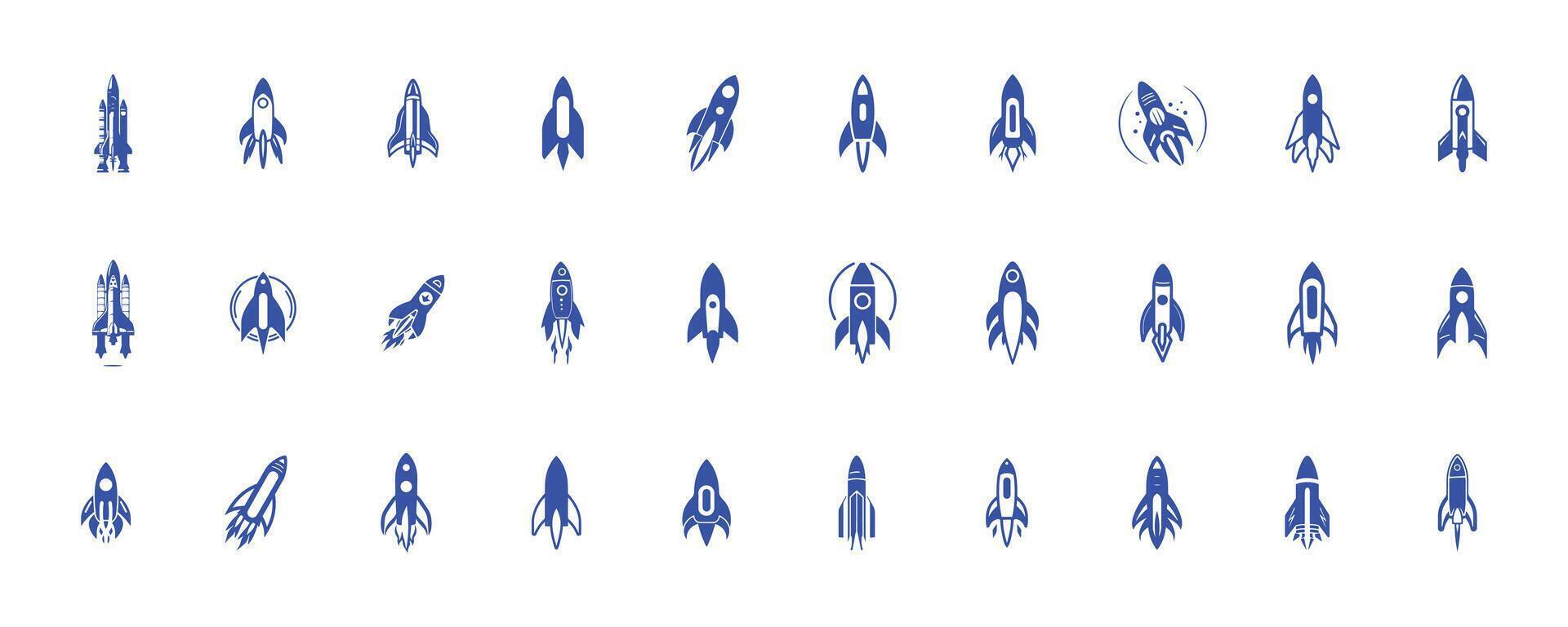 Rocket or missile logos set rocket and spacecraft icons set, collection of Silhouette Logo of space rockets vector