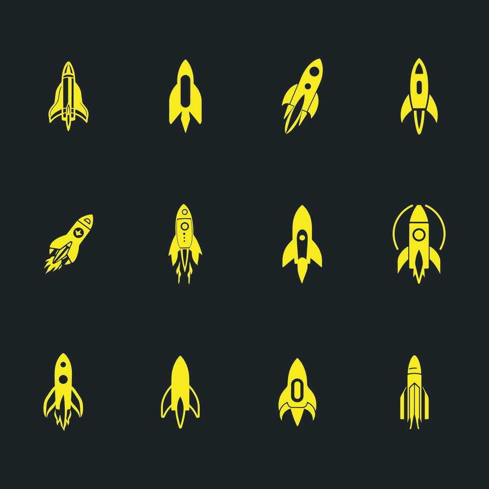 collection of Rocket Logos, Spaceship, spacecraft, missile or rocket for space exploration and tech projects, silhouette rocket icons set vector