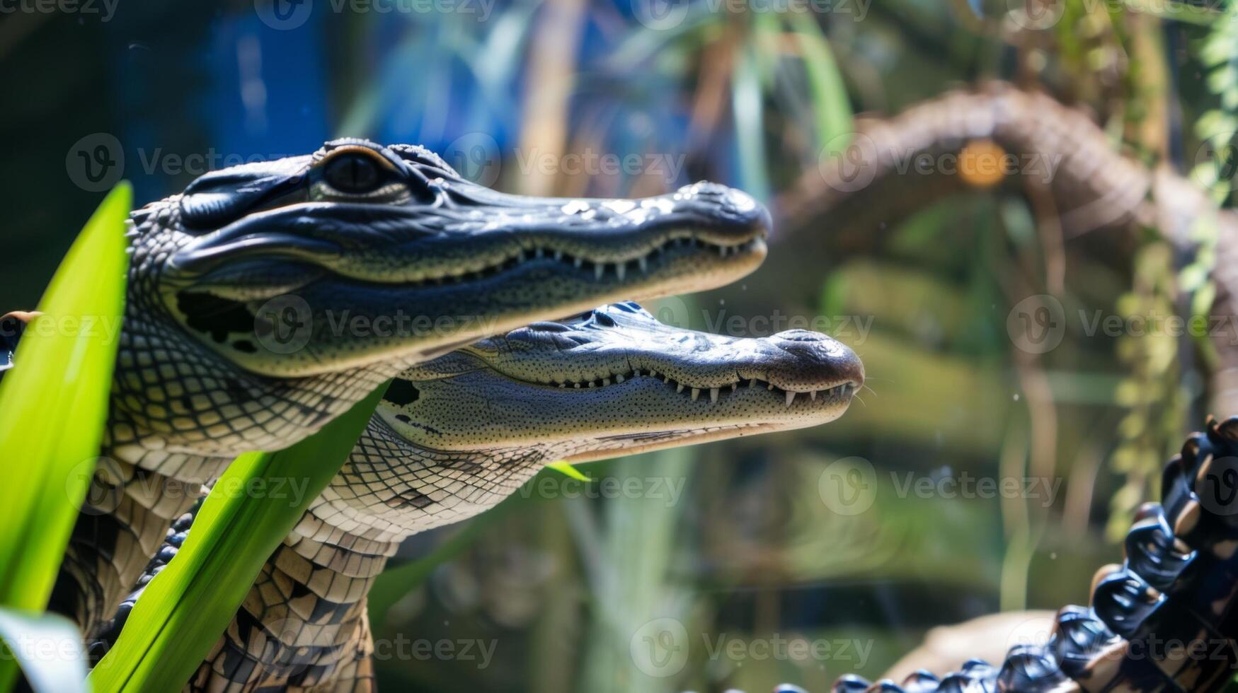 A Pair of Alligators in a Zoo Enclosure. AI-generated photo